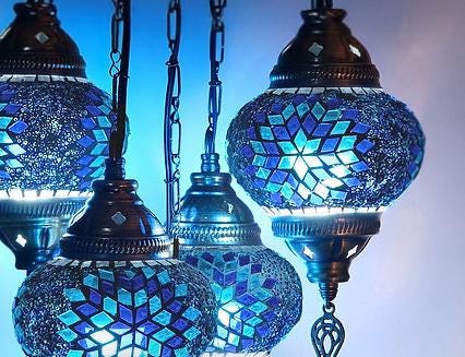 Turkish Blue Pendant Lamp,Turkish Ceiling Lighting,Turkish Customize Pendant Lamp,5 Globe Mosaic Hanging Lamp,Chandeliers,Vintage lights,