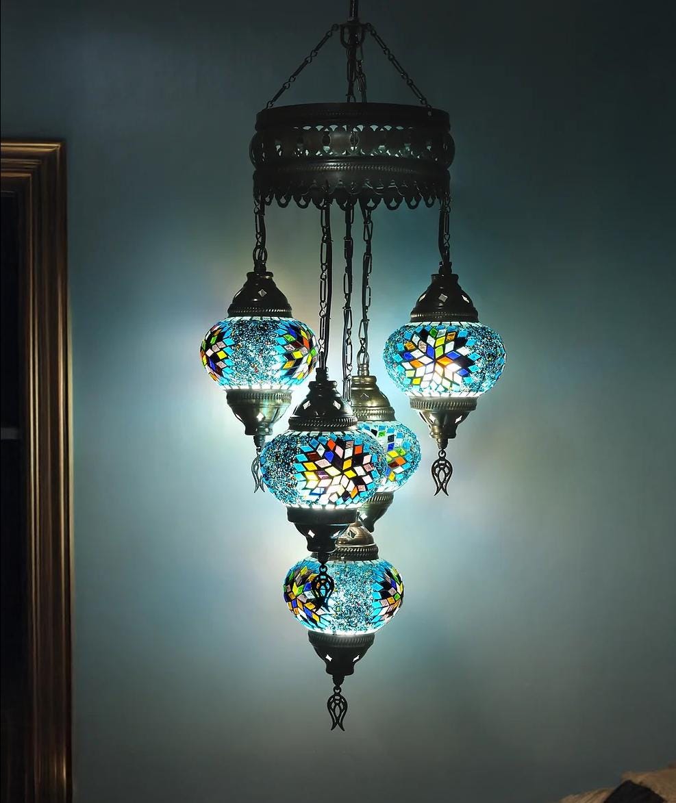 Turkish Mosaic Chandelier,Moroccan Style Blue turquoise Mosaic Lamp,Handmade Turkish Mosaic Pendant Lamp,Colorful Mosaic Ceiling Light.