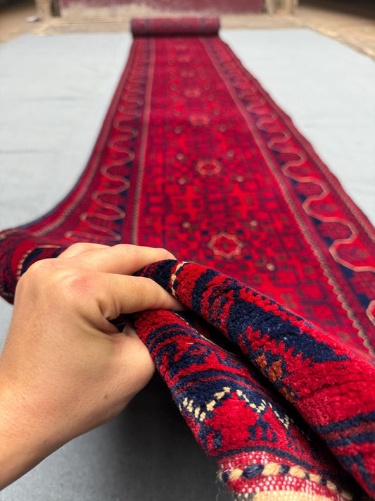 Handmade 3x 23  Afghan Runner Rug | Extra Long Red runner rug,Long Tribal Hallway Rug,Vintage Red Long Runner Rug,Extra Long Vintage Carpet.