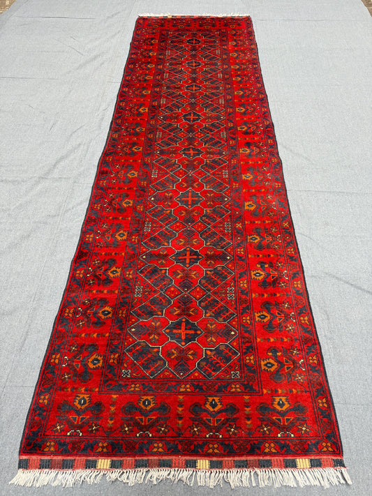 Handmade Red 3x10 Runner Rug | Turkish Oriental Hallway Carpet,Vintage Red Runner Rug | 3x10 ft Long Hallway Rug,Durable Wool Hallway Runner