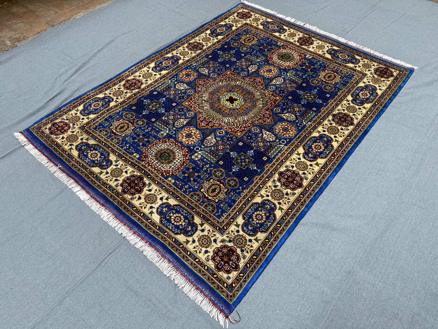 Navy Blue Mamluk Area Rug –Artisan Handmade Wool Carpet for Living Room or Bedroom,Luxurious Traditional Blue Carpet for Home,5x6 Modern rug