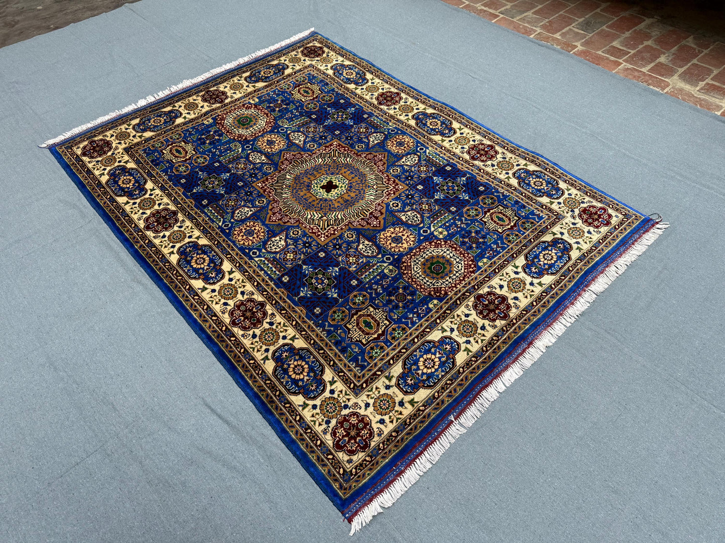 Navy Blue Mamluk Area Rug –Artisan Handmade Wool Carpet for Living Room or Bedroom,Luxurious Traditional Blue Carpet for Home,5x6 Modern rug