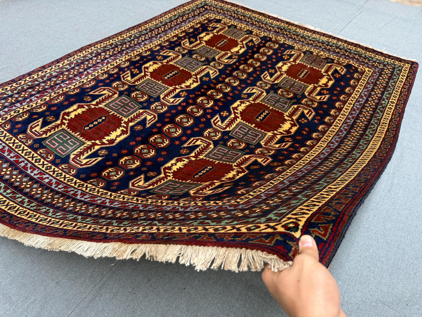 Authentic Oriental Rug–Vibrant Blue and Red Wool Rug,Handwoven Wool Carpet with Bold Tribal Patterns,Persian-Inspired Tribal Rug,Vintage rug