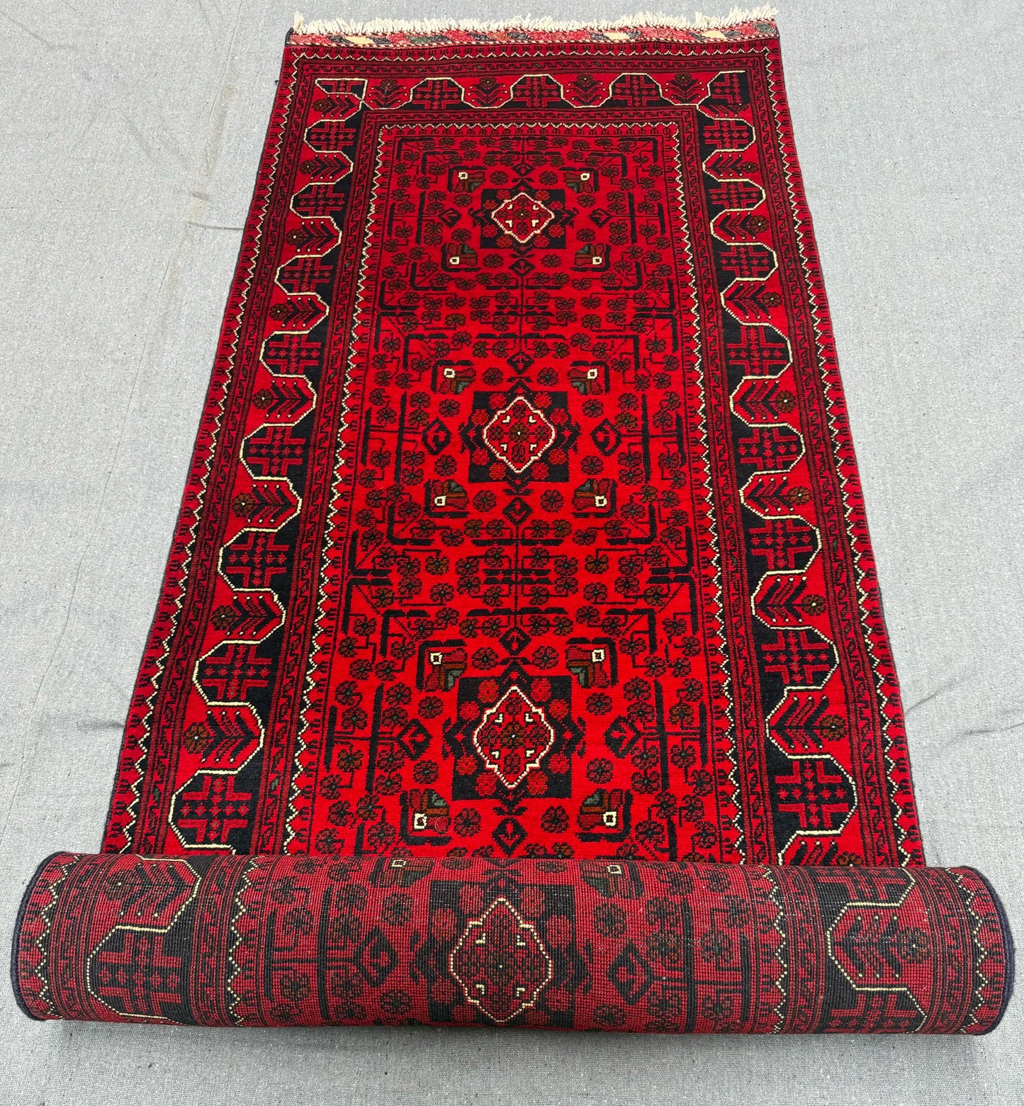 Turkish Afghan Red Runner Rug–3x13 Handmade Oriental Carpet,Hand-Knotted Red Runner–Long 3x13 Wool Rug for Hallways,Bohemian Red Runner Rug