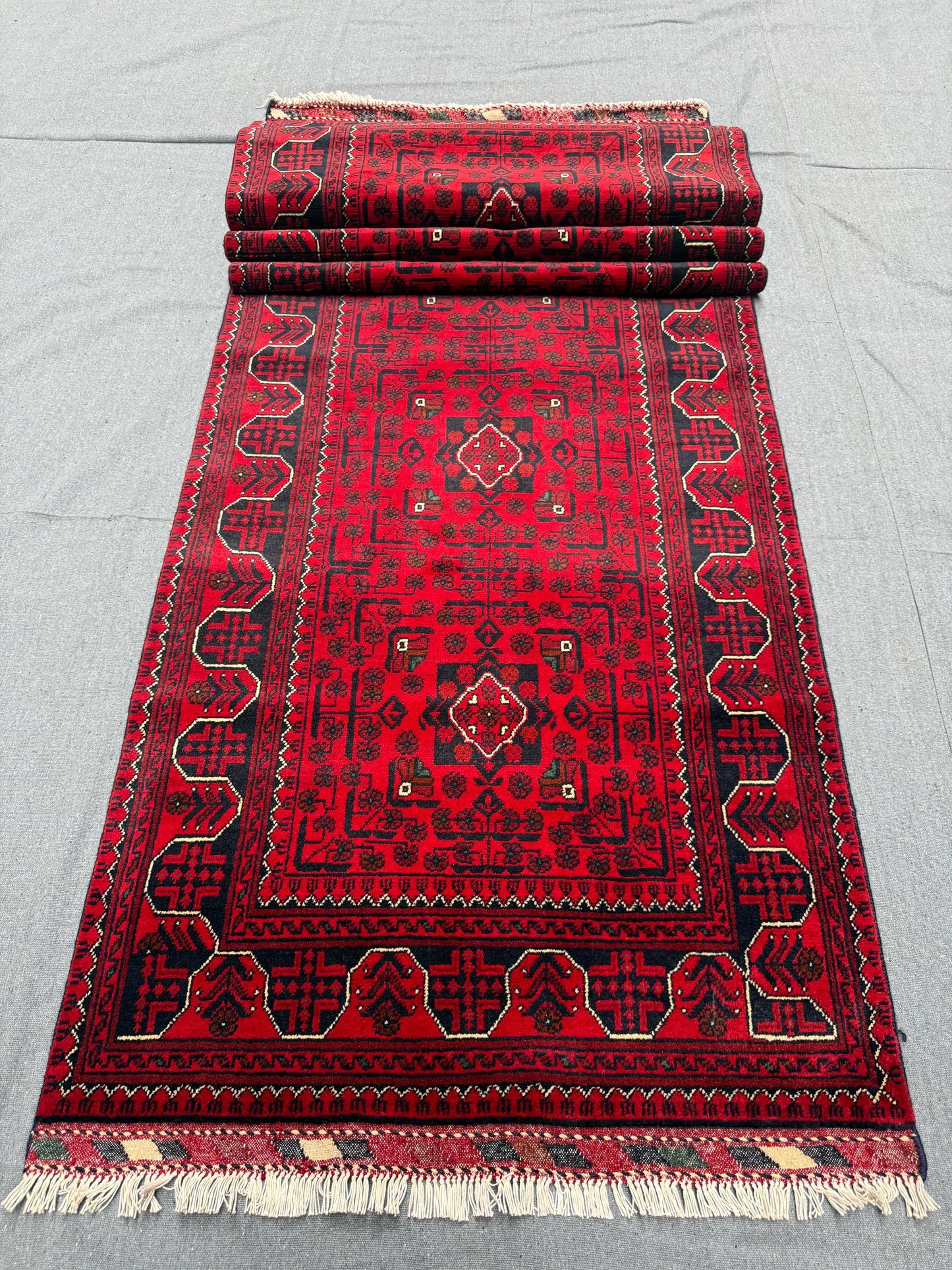 Turkish Afghan Red Runner Rug–3x13 Handmade Oriental Carpet,Hand-Knotted Red Runner–Long 3x13 Wool Rug for Hallways,Bohemian Red Runner Rug