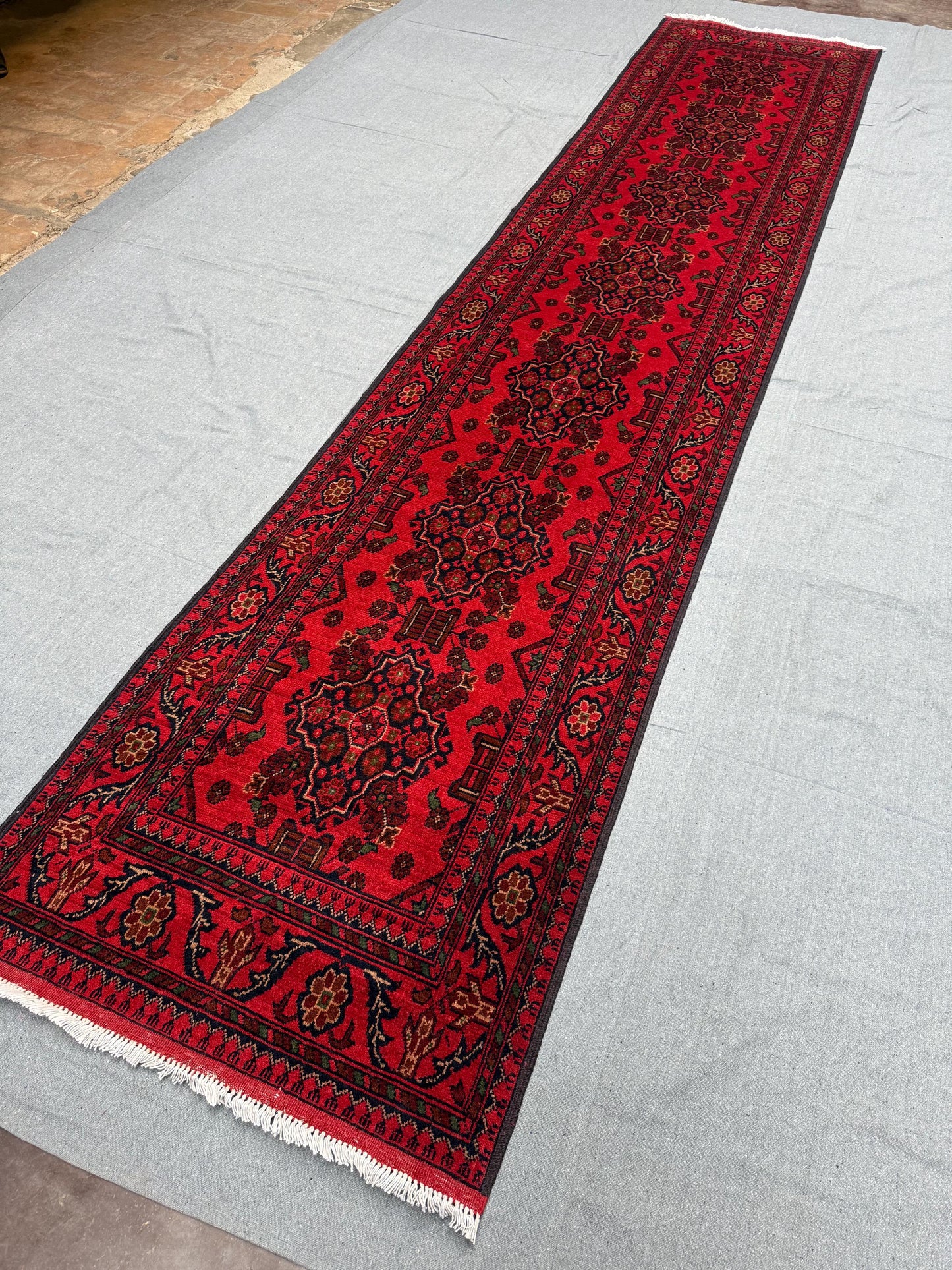 Red 3x12 Khal Mohammadi Runner–Handmade Afghan Wool Rug,Authentic Khal Mohammadi Red Runner–Handmade Hallway Rug,Handmade Oriental Carpet