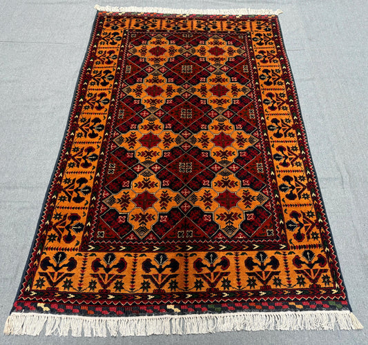 Handmade Tribal Wool Rug – Red and Orange 4x6 Authentic Handmade Oriental Rug – 4x6 Wool Tribal Carpet,Hand-Knotted Red and Orange Rug.