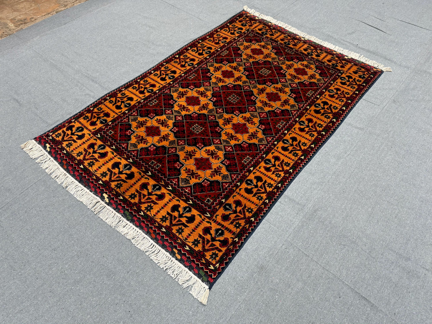 Handmade Tribal Wool Rug – Red and Orange 4x6 Authentic Handmade Oriental Rug – 4x6 Wool Tribal Carpet,Hand-Knotted Red and Orange Rug.