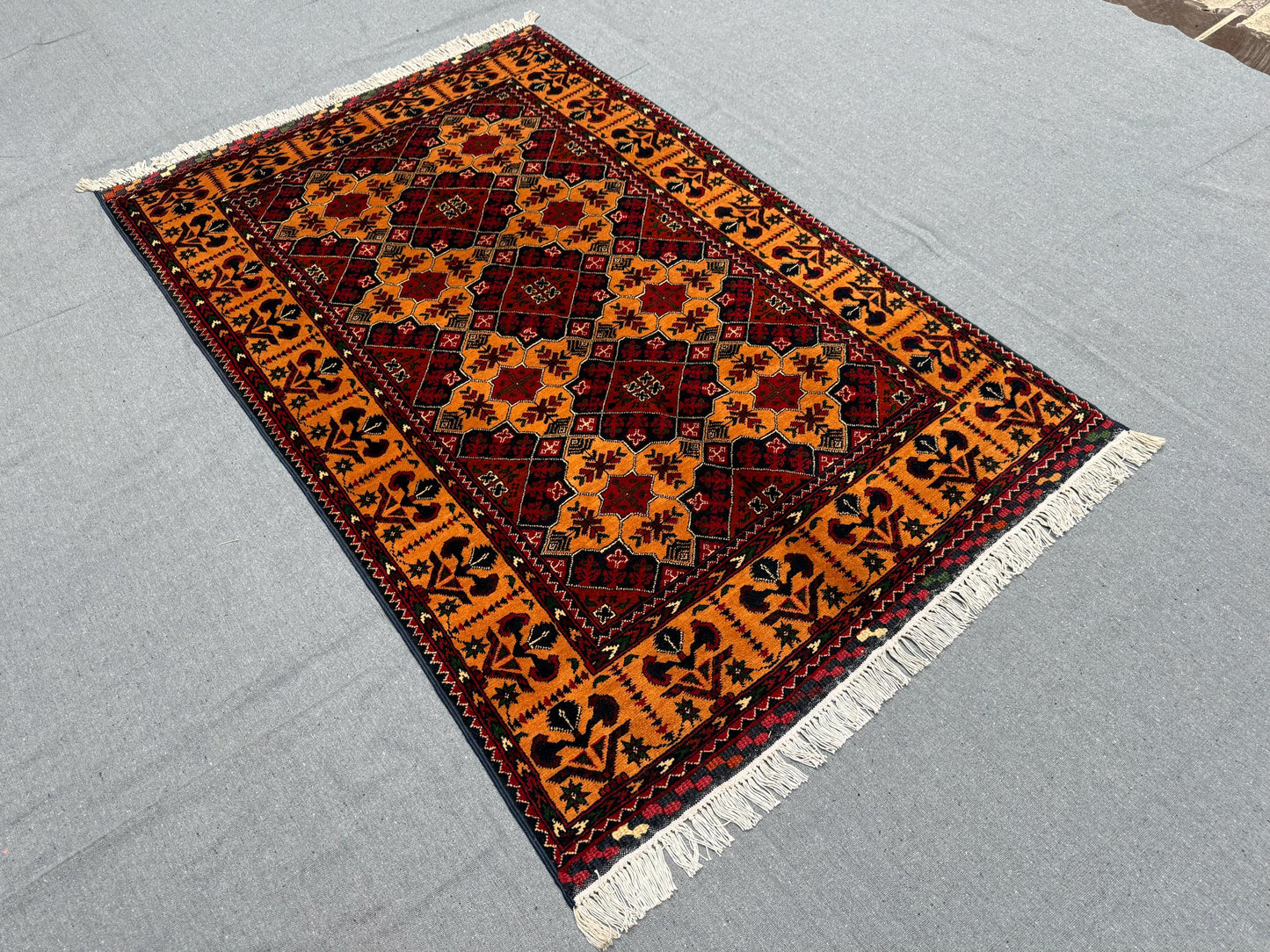 Handmade Tribal Wool Rug – Red and Orange 4x6 Authentic Handmade Oriental Rug – 4x6 Wool Tribal Carpet,Hand-Knotted Red and Orange Rug.