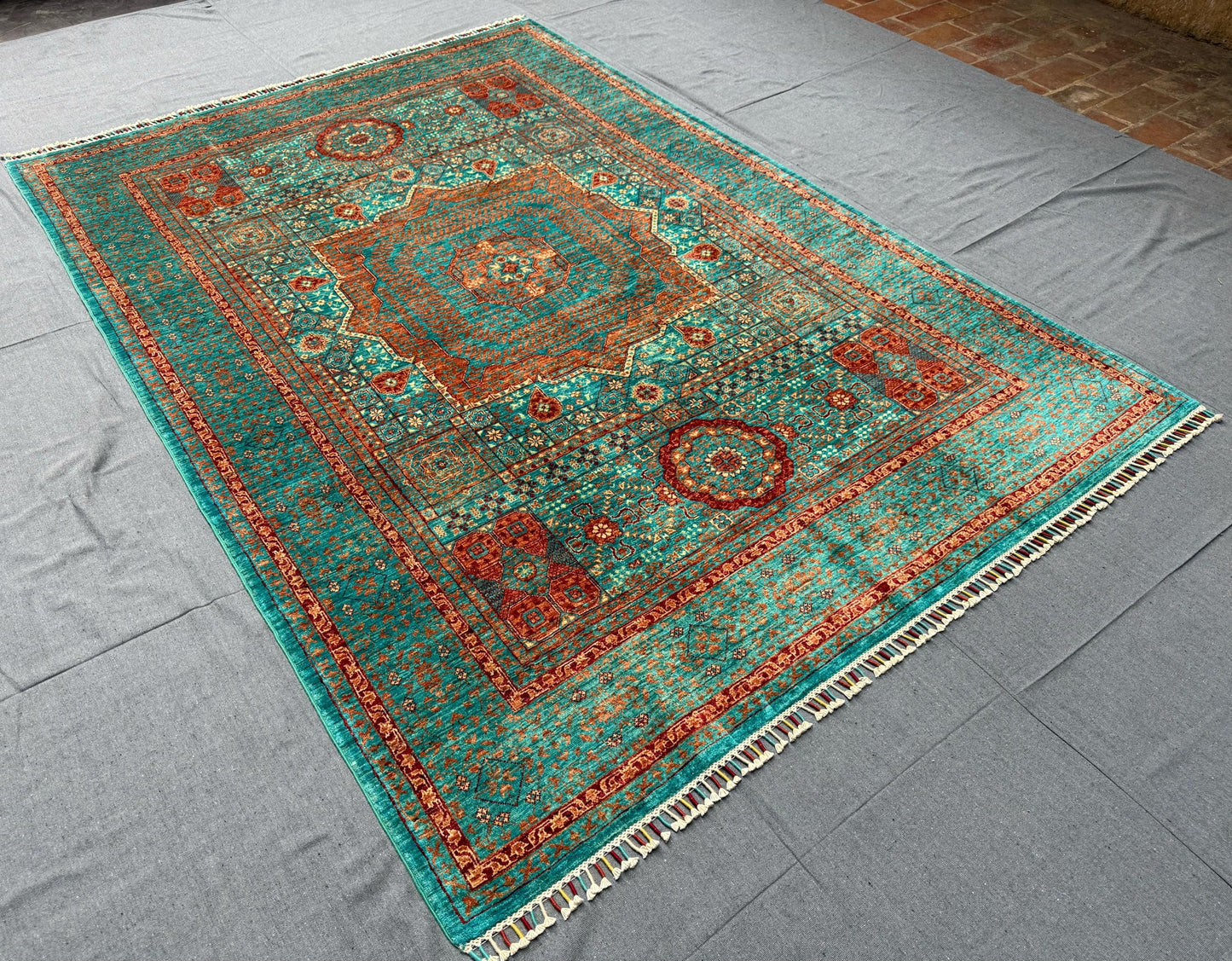 5x8 Turquoise and Red,Green  Mamluk Rug-5x8 Handwoven Wool Carpet with Vibrant Design,Luxury Mamluk Rug,Persian-Inspired Unique Mamluk rug.