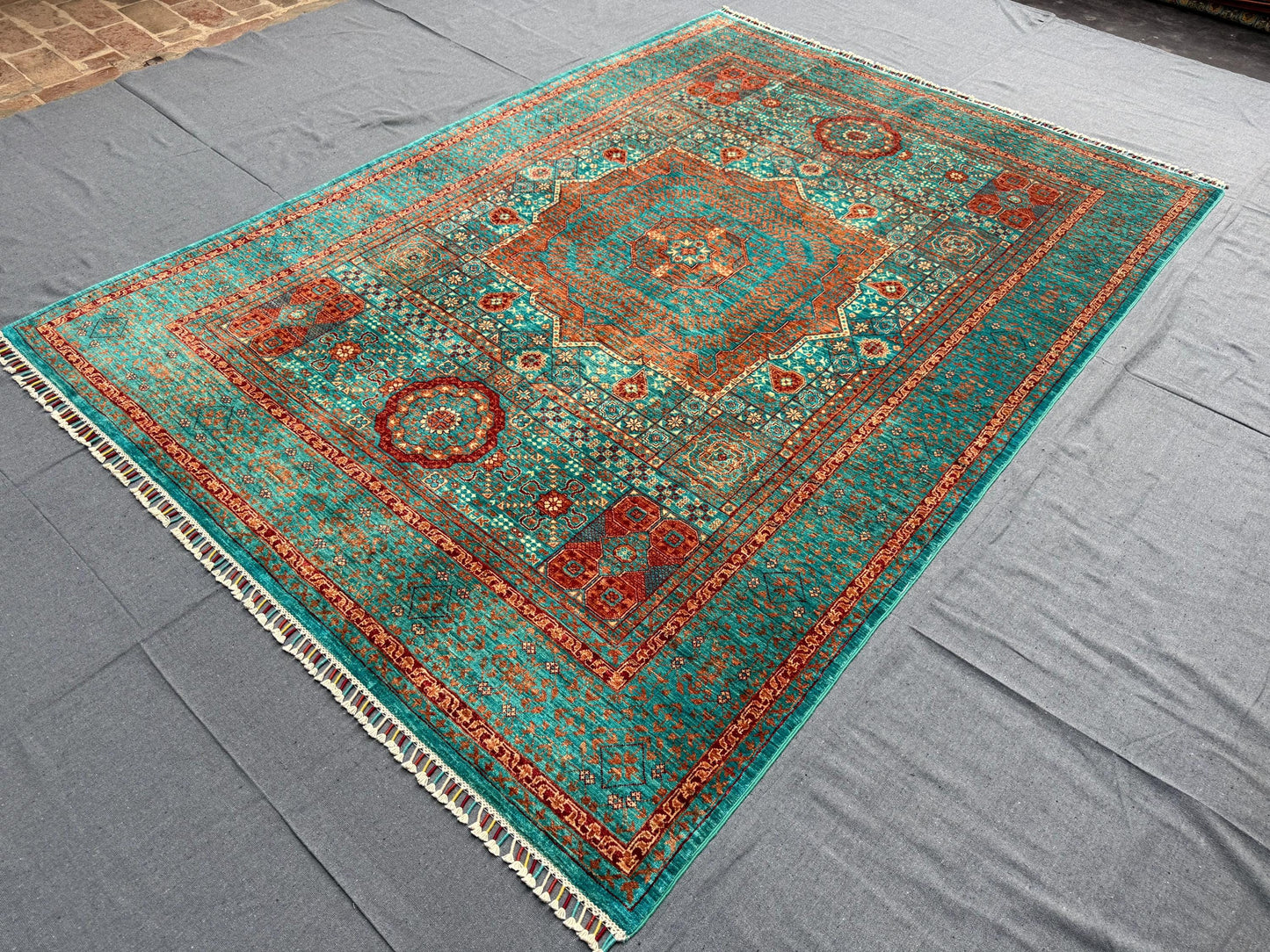 5x8 Turquoise and Red,Green  Mamluk Rug-5x8 Handwoven Wool Carpet with Vibrant Design,Luxury Mamluk Rug,Persian-Inspired Unique Mamluk rug.