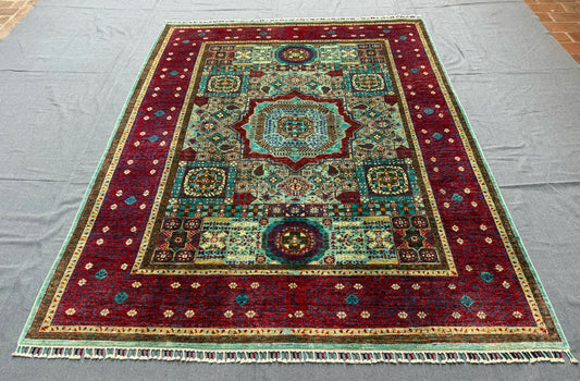 Rustic 6x8 Turkish Oriental Rug,Luxury 6x8 Turkish Mamluk Rug,Vibrant Red and Teal Rug,One Of kind living room rug,Unique rug for bedroom.