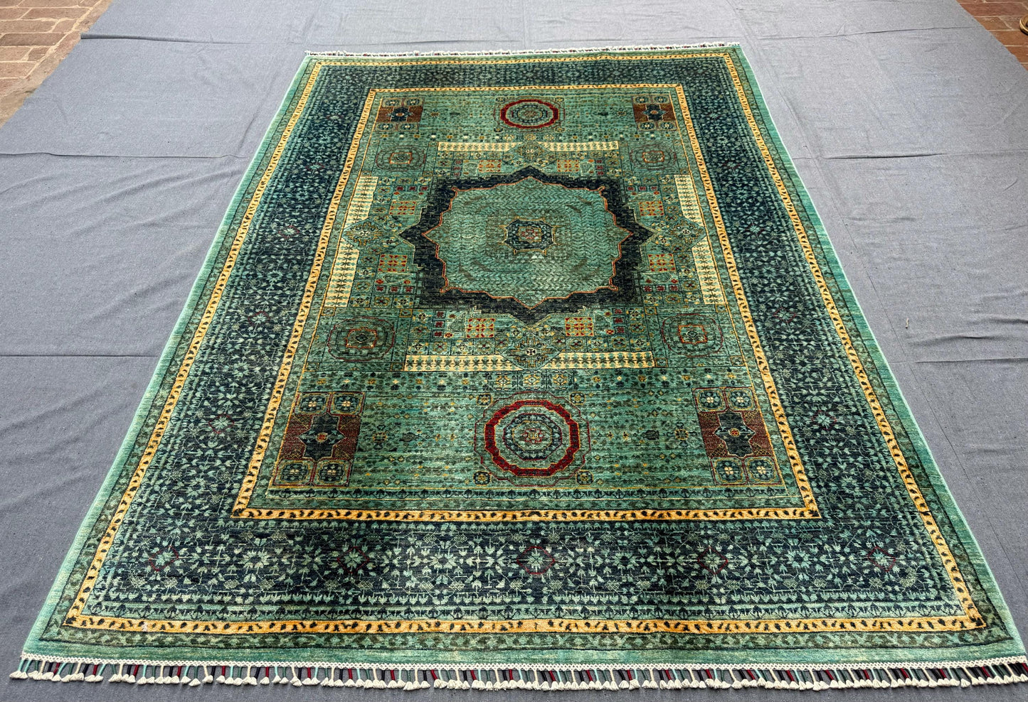 6x7 Turquoise Blue,Green  Mamluk Rug-Handmade Modern Turkish Mamluk Rug,Luxury Mamluk Rug,Persian-Inspired Unique Mamluk rug.