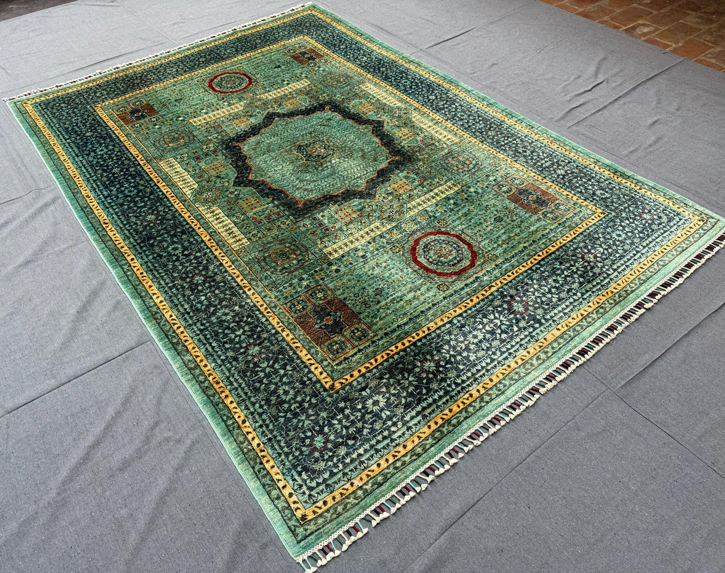 6x7 Turquoise Blue,Green  Mamluk Rug-Handmade Modern Turkish Mamluk Rug,Luxury Mamluk Rug,Persian-Inspired Unique Mamluk rug.