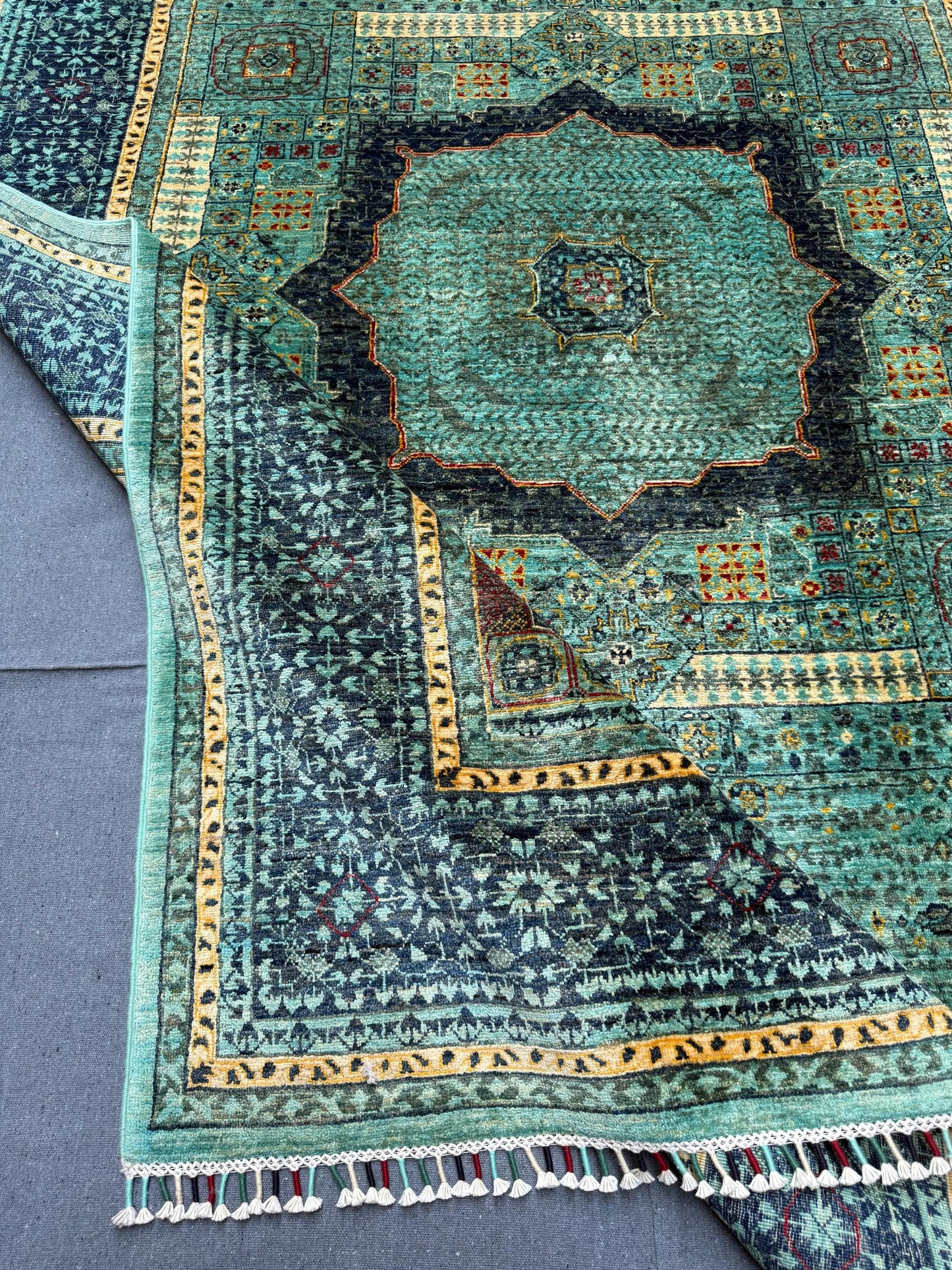 6x7 Turquoise Blue,Green  Mamluk Rug-Handmade Modern Turkish Mamluk Rug,Luxury Mamluk Rug,Persian-Inspired Unique Mamluk rug.