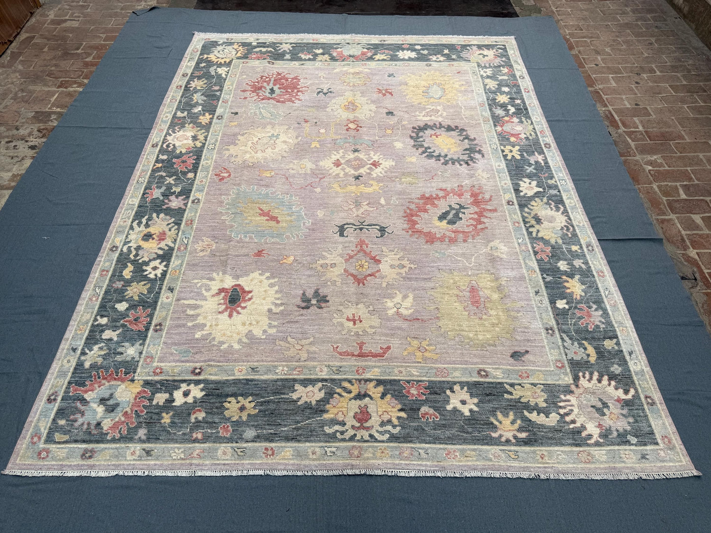 Handmade Turkish Oushak Rug 9x12 ft  Vibrant Floral Wool Carpet with Pastel Tones, Perfect for Large Living Spaces, Bedrooms or Dining Areas