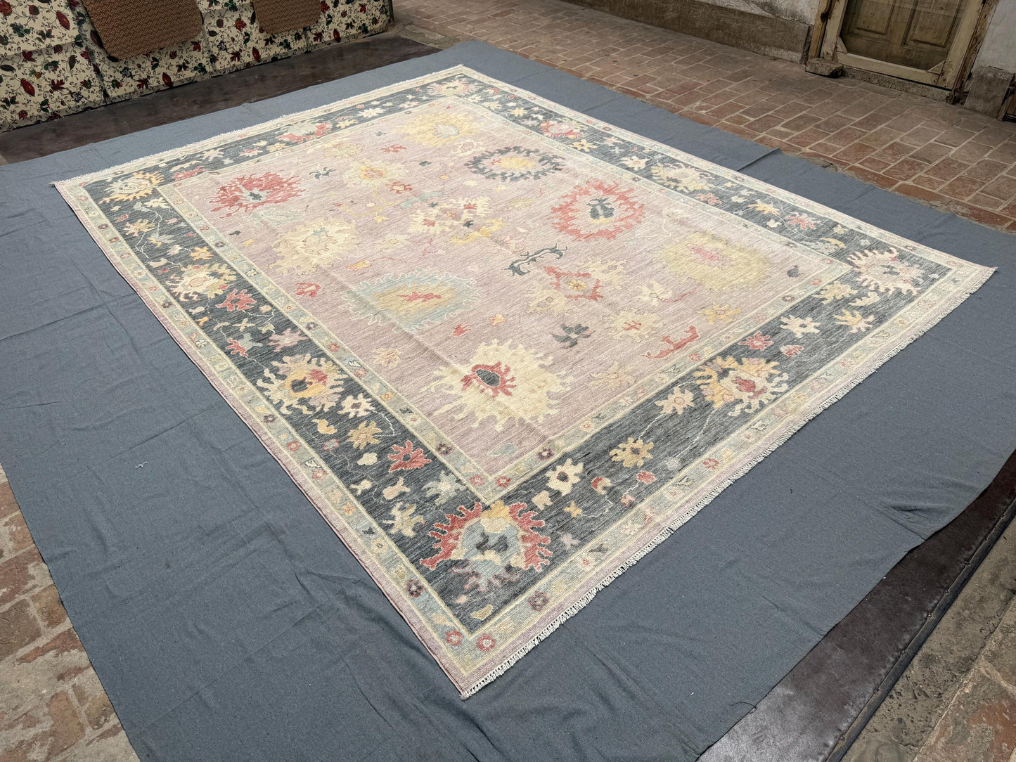 Handmade Turkish Oushak Rug 9x12 ft  Vibrant Floral Wool Carpet with Pastel Tones, Perfect for Large Living Spaces, Bedrooms or Dining Areas