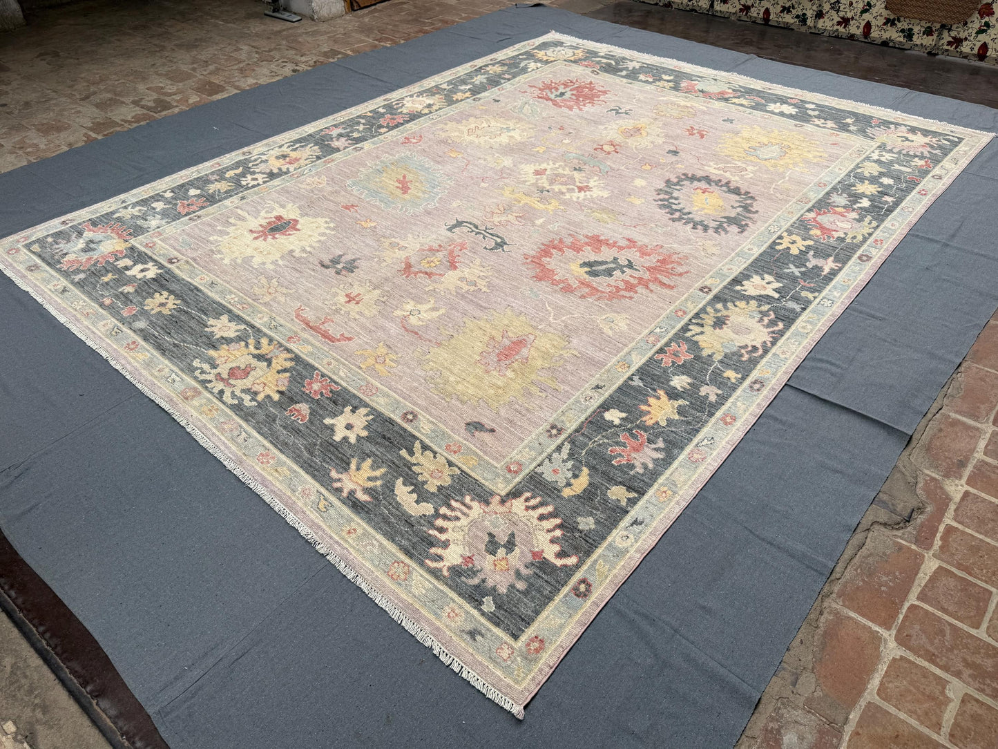 Handmade Turkish Oushak Rug 9x12 ft  Vibrant Floral Wool Carpet with Pastel Tones, Perfect for Large Living Spaces, Bedrooms or Dining Areas