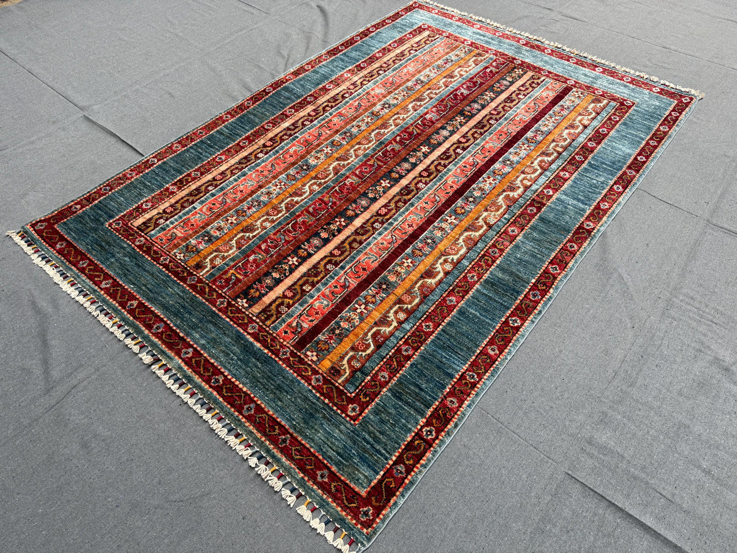 Handmade Striped Oriental Rug – Vibrant Wool Carpet with Unique Design,Modern Meets Traditional – Handmade Striped Wool Rug,Living room rug.