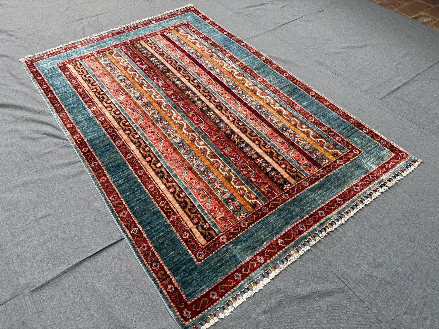 Handmade Striped Oriental Rug – Vibrant Wool Carpet with Unique Design,Modern Meets Traditional – Handmade Striped Wool Rug,Living room rug.