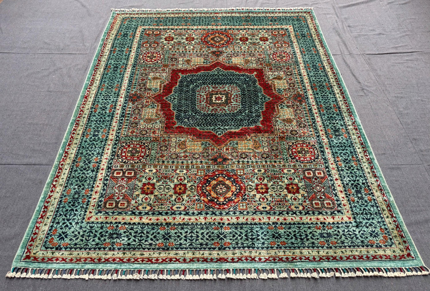 Vibrant Handmade Mamluk Rug – Red and Green Oriental Wool Carpet,Authentic Oriental Rug,5x7 5x6 living room rug,Bedroom rug,Turkish rug,