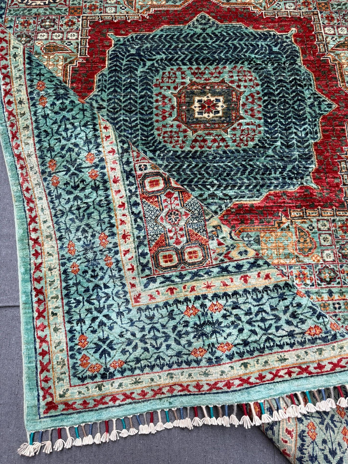 Vibrant Handmade Mamluk Rug – Red and Green Oriental Wool Carpet,Authentic Oriental Rug,5x7 5x6 living room rug,Bedroom rug,Turkish rug,