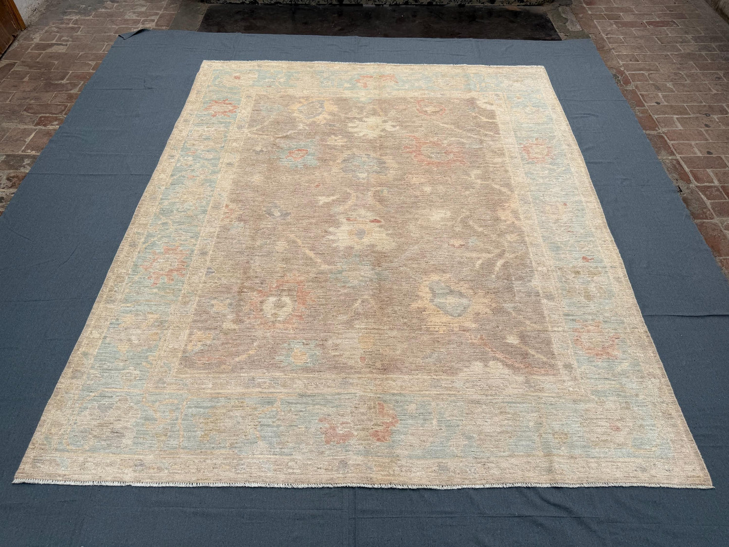 Handmade Turkish Oushak Rug 8x10 ft – Luxurious Wool Area Carpet with Vintage-Inspired Soft Pastel Floral Patterns, Perfect for Living Rooms