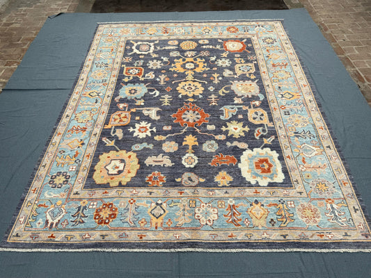 Handmade Turkish Oushak Rug 8x10 ft – Elegant Wool Area Carpet with Soft Pastel Floral Patterns, Perfect for Living Room or Bedroom