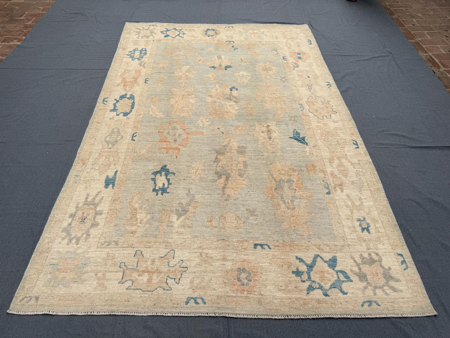 Handmade Turkish Oushak Rug 6x9 ft – Elegant Wool Area Carpet with Floral Patterns and Soft Pastel Tones, Perfect for Living Room or Bedroom