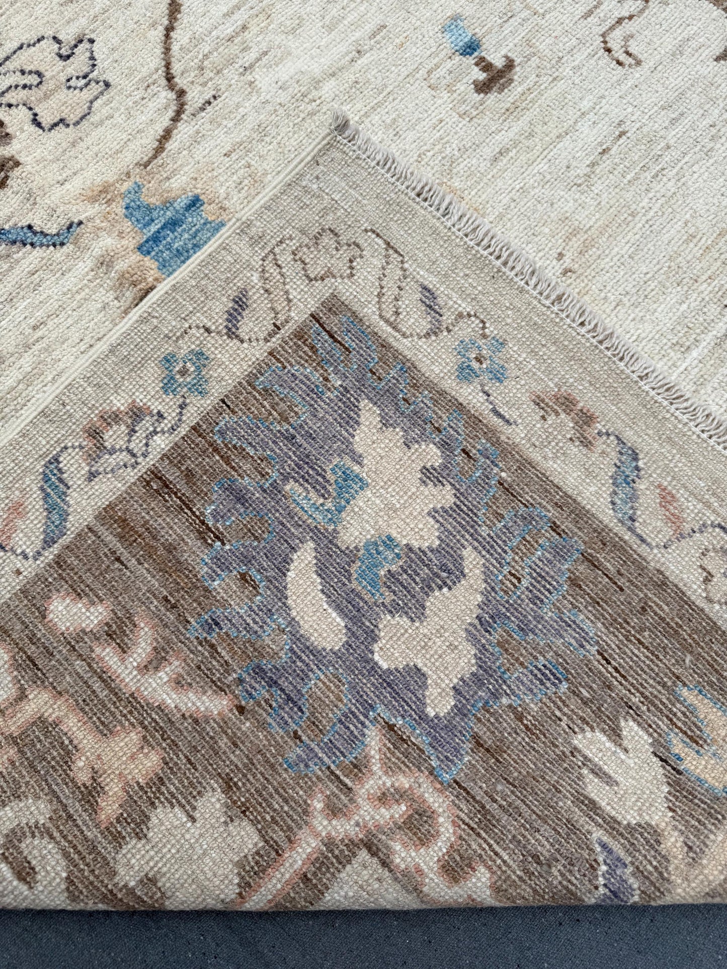 Handmade Turkish Oushak Rug 8x10 ft – Luxurious Wool Area Carpet with Blue Floral Patterns, Perfect for Living Room or Dining Area