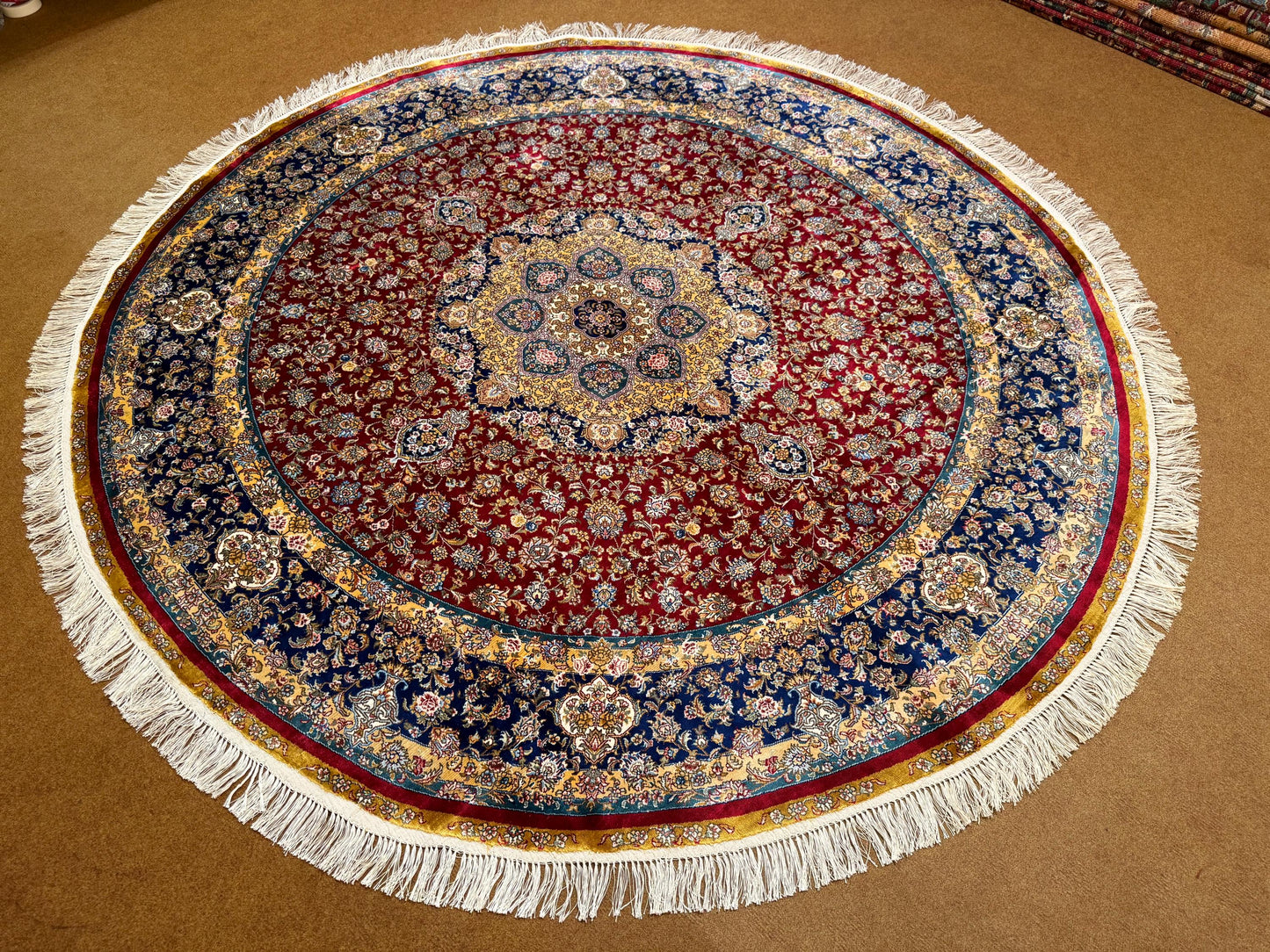 Round Handmade Real Silk Rug – Persian Medallion Design 6ft Diameter,Luxury Round Silk Carpet,Handwoven Round Silk Rug, Original Silk Rug.