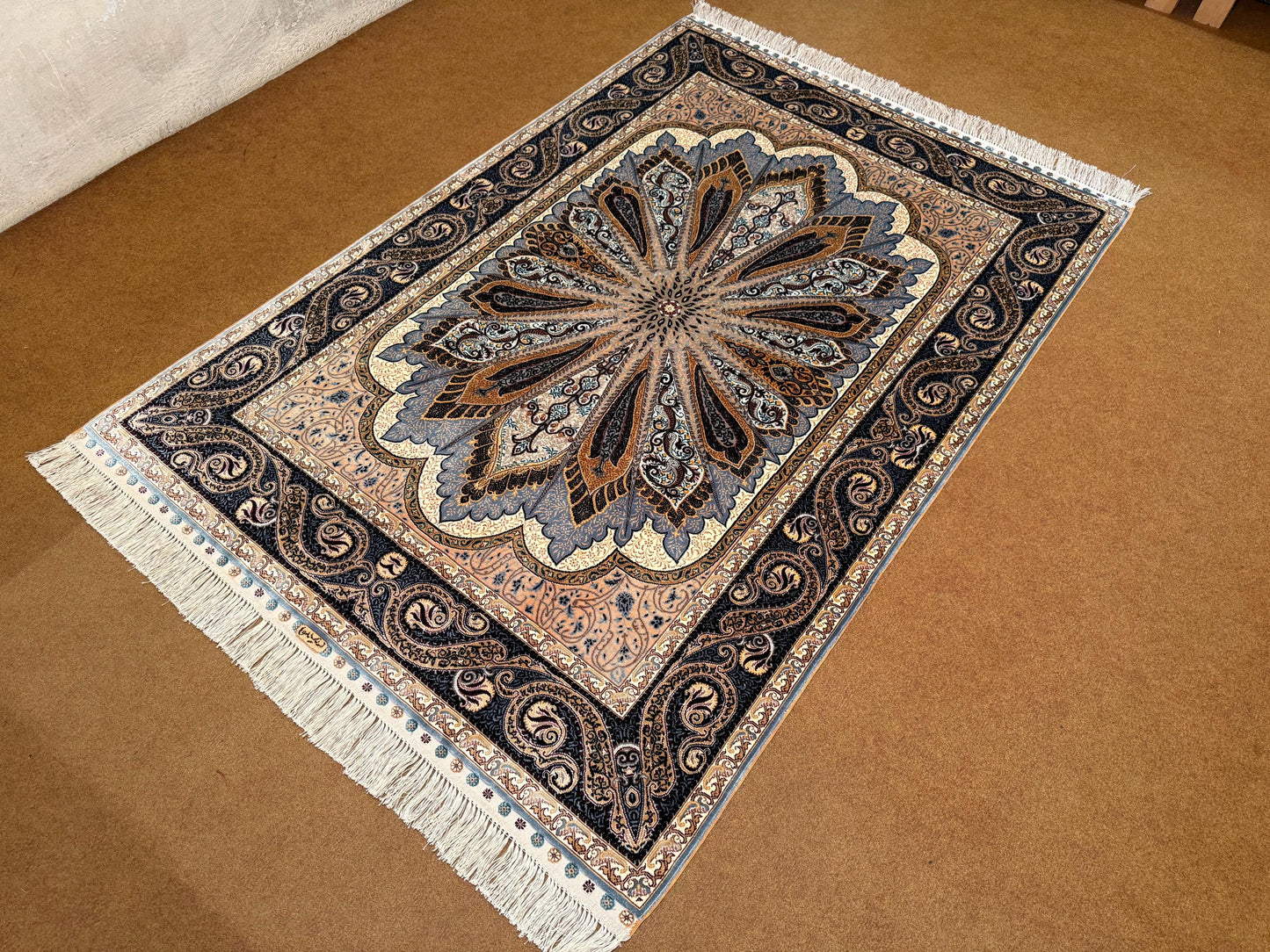 Handmade Original Silk Rug–Persian Floral Design,Original Handmade Silk Rug – Intricate Floral Design 4x5,Small Persian Design Masterpiece