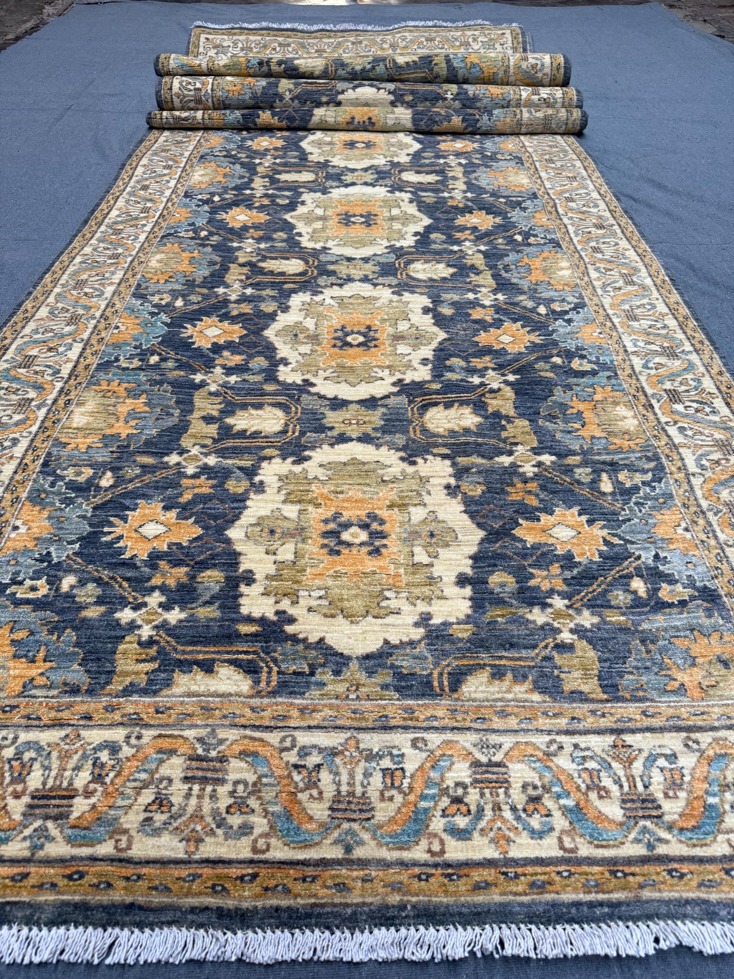 Gray Chobi Long Handmade Runner Rug 4x18.5 ft – Traditional Floral Wool Carpet for Hallways, Narrow Spaces, and Entryways