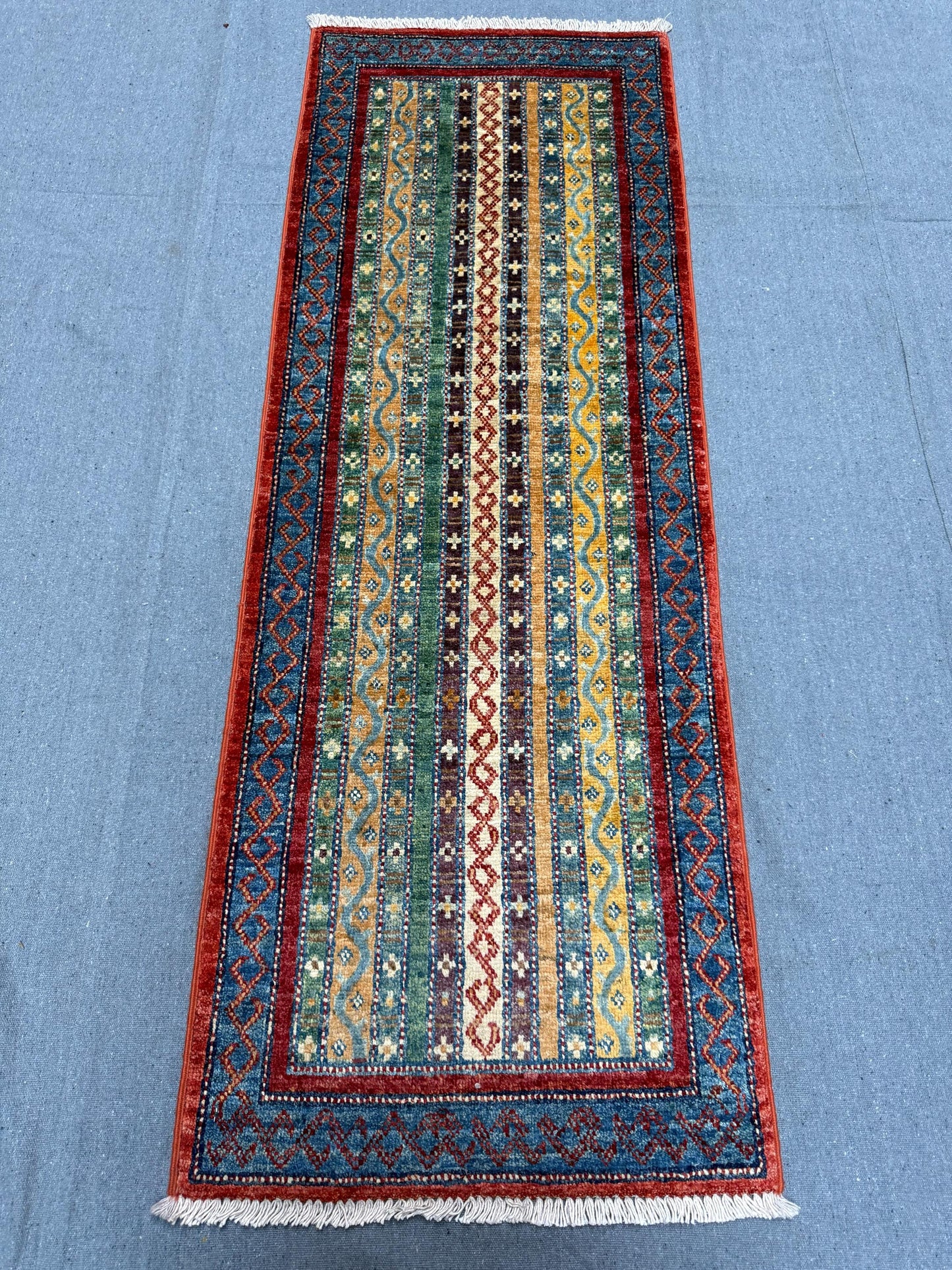 Handmade Turkish Shawl Rug Runner (1.9 x 4.11 ft ) - Vibrant Striped Design, Perfect for Hallways, Entryways, and Compact Spaces