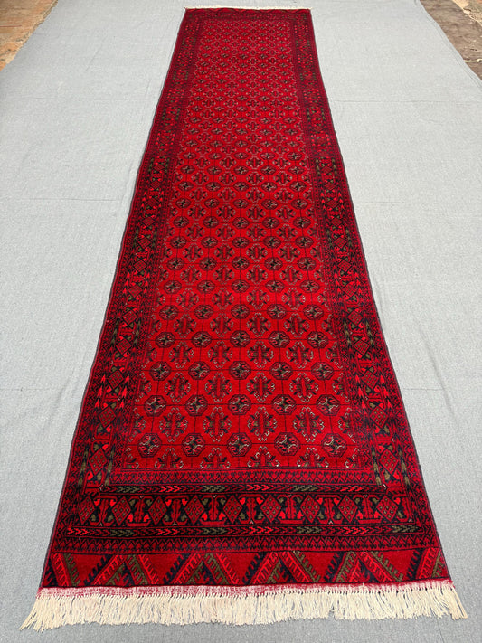 Authentic Red 3x12 Handmade Oriental Runner Rug – Perfect for Long Spaces,Red 3x12 Narrow Rug – Handmade Wool Carpet Runner for Hallways.