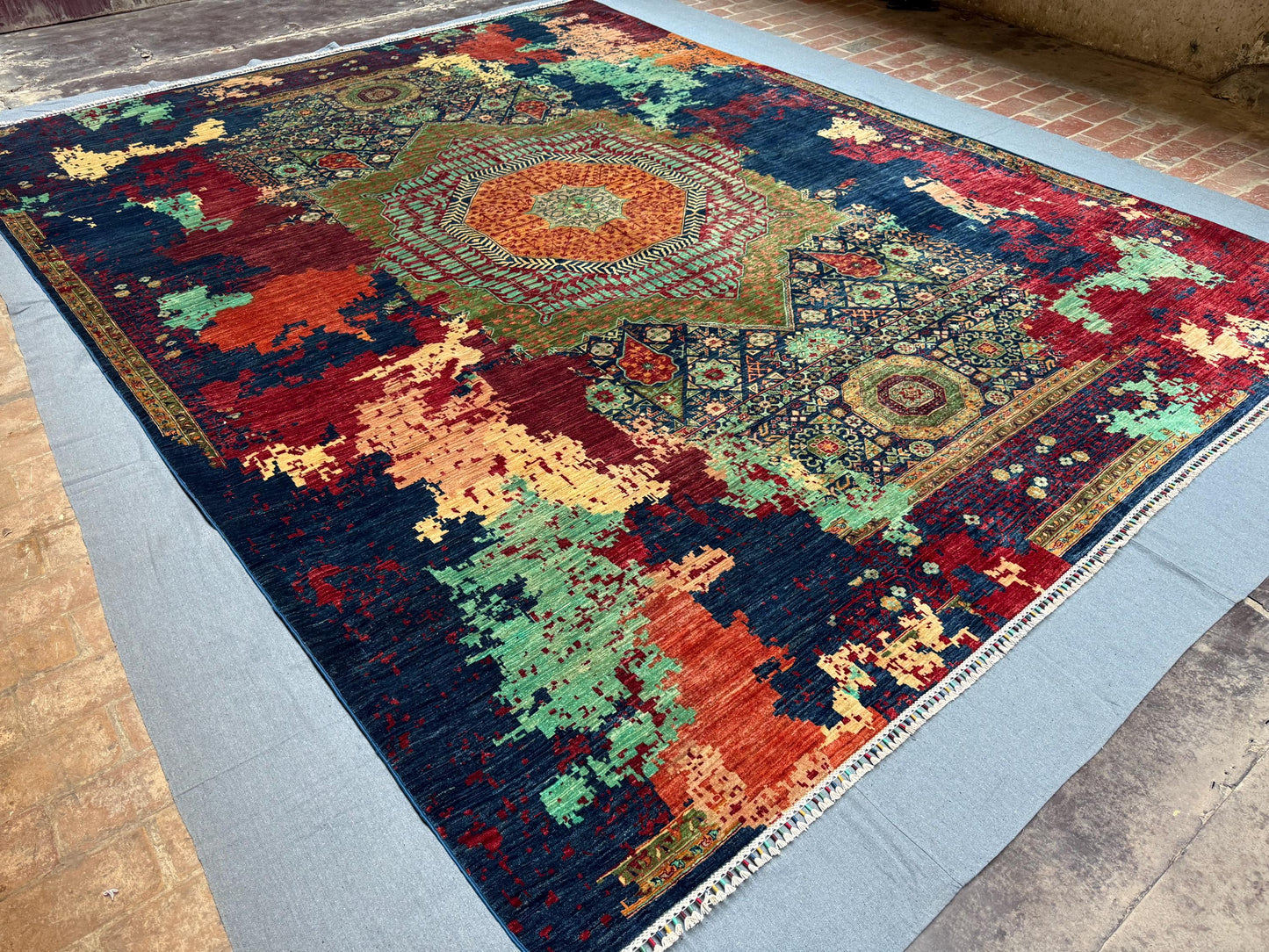 10x13 Large Handmade Wool on Silk Modern Mamluk Rug,One of Kind Modern Handmade Living room rug,Artisan Wool on Silk Mamluk Rug,10x13 Rug