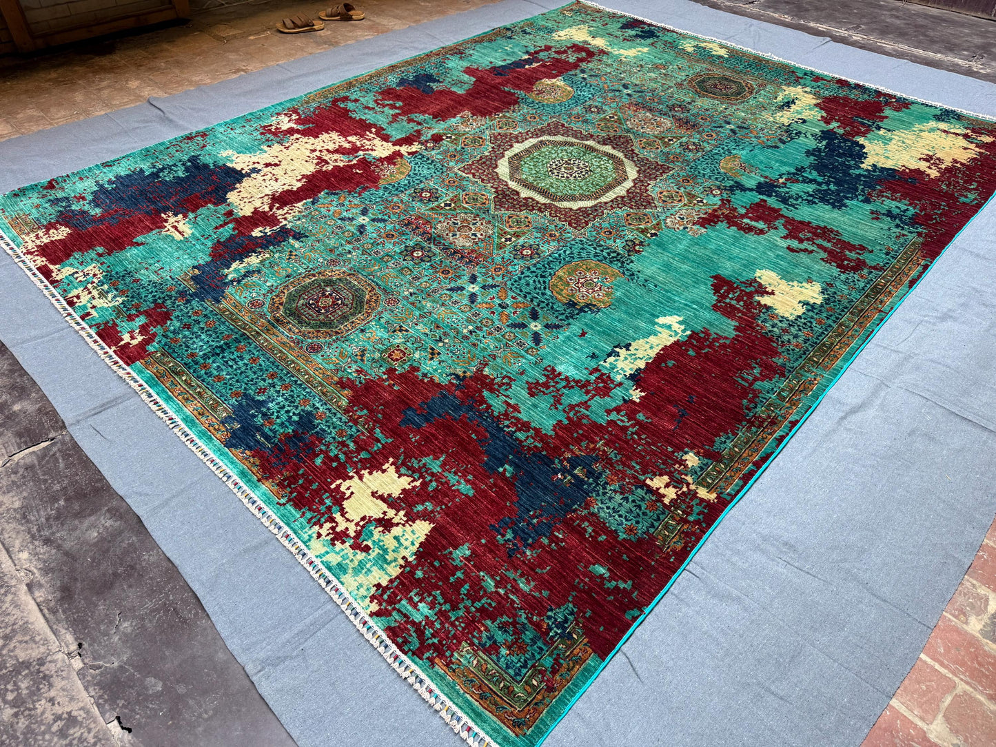 Handmade Large 9x12 Modern Mamluk Rug -Wool on Silk Area Carpet,Modern Oriental Design,Luxury Wool Silk Blend,One of kind 9x12 Oriental Rug