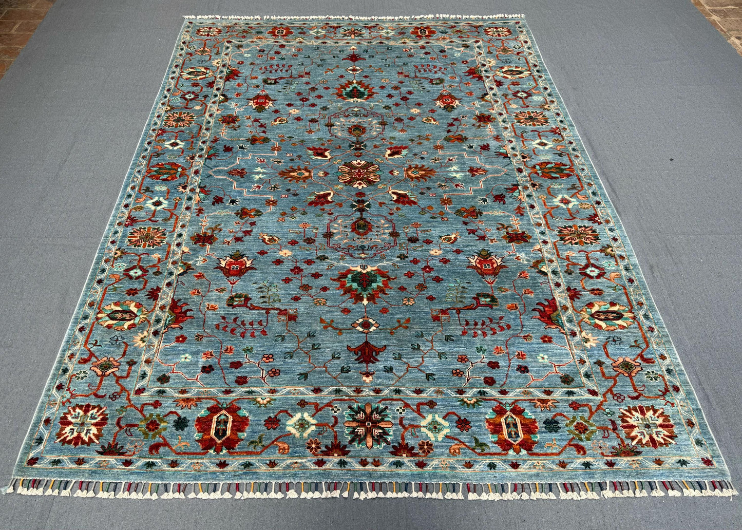 6x8 Blue Gray Handmade Sultani Rug-Artisan Handmade One of kind Modern Color Rug,Large Sultani Wool Rug,Floral Modern Area rug,Bedroom rug