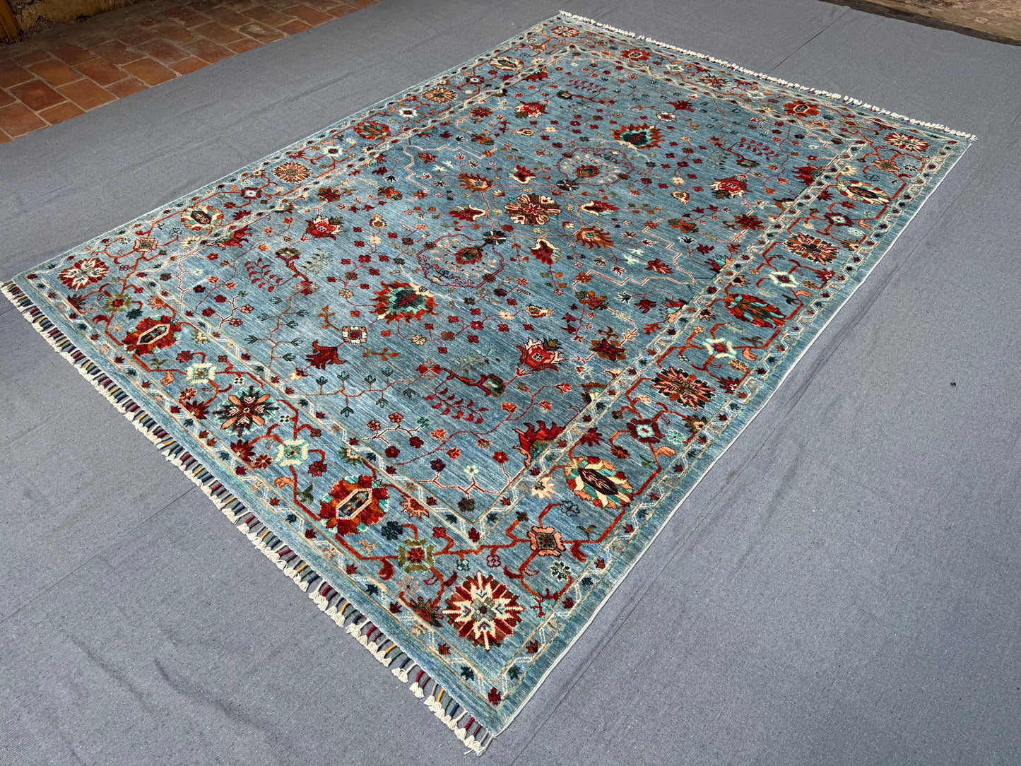 6x8 Blue Gray Handmade Sultani Rug-Artisan Handmade One of kind Modern Color Rug,Large Sultani Wool Rug,Floral Modern Area rug,Bedroom rug