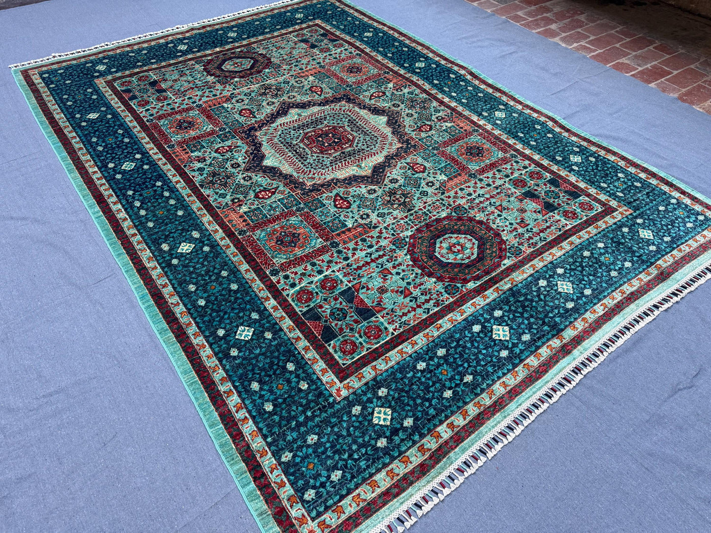 7x9 Unique Handwoven Oriental Rug - Vibrant Colors and Classic Patterns,Large Handmade Oriental Wool Rug - Exquisite Artisan Craftsmanship.