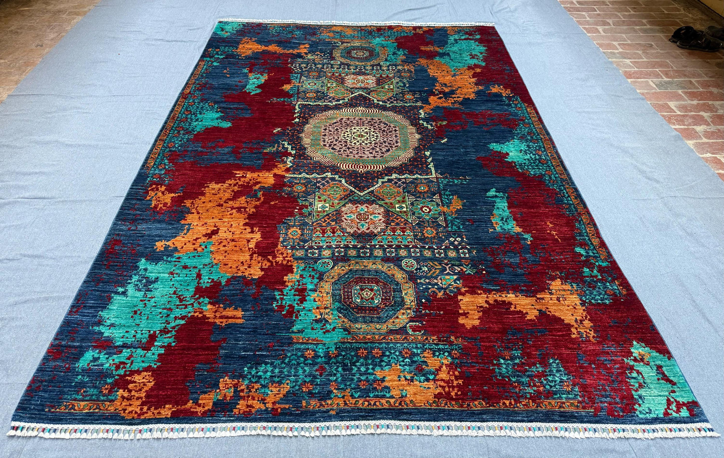 Handmade 7x10 Modern Multicolor Colorful Living room rug,Handwoven Wool on Silk Oriental Mamluk Rug,Designer one of kind Dining room rug