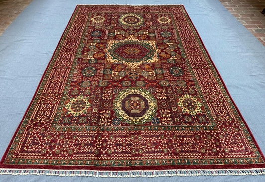 Artisan 7x10 Oriental Mamluk Rug -Handmade Wool Carpet for Elegant Spaces,Red Traditional Oriental Wool Rug,7x10 Living room rug,Persian rug