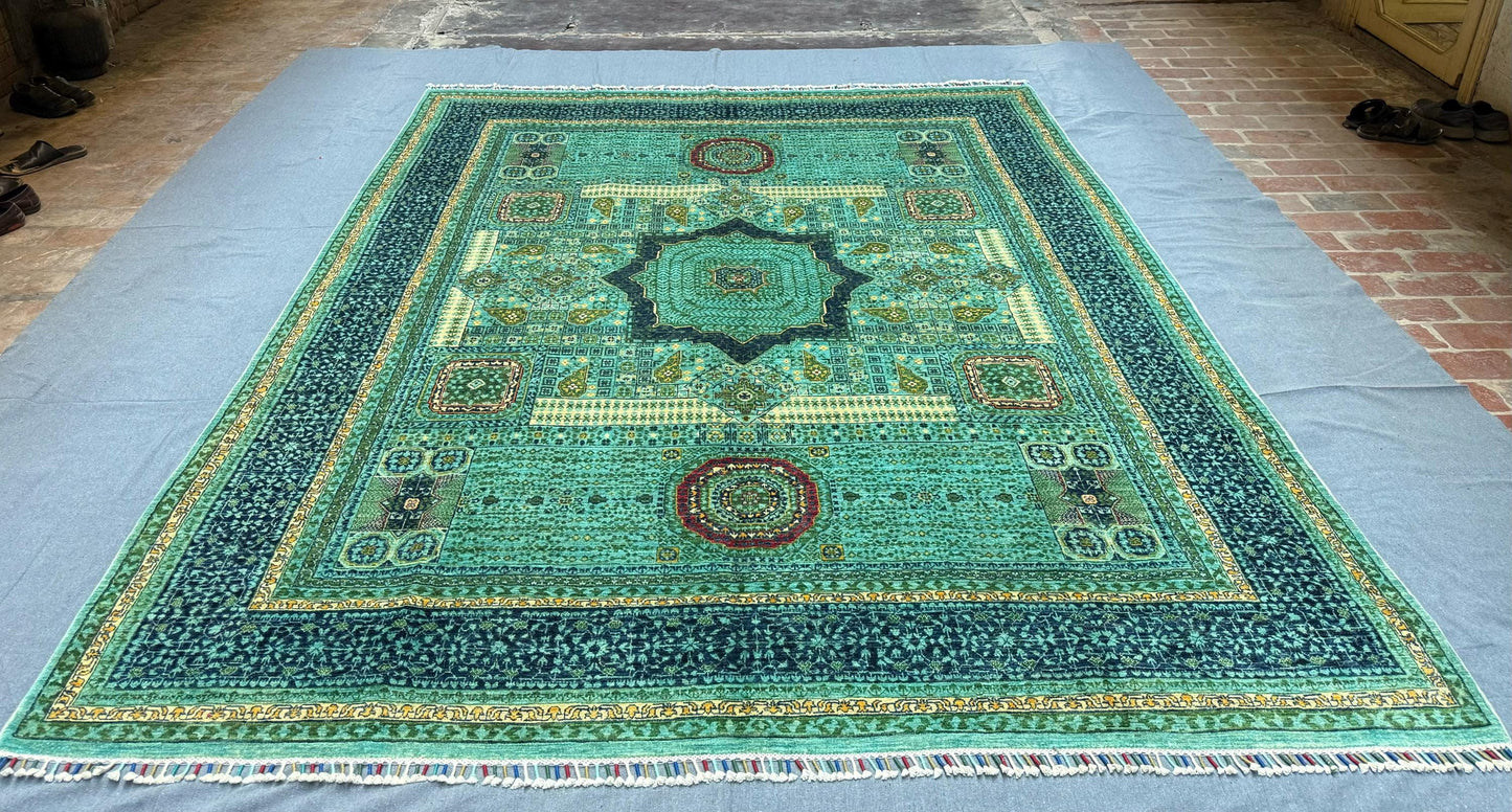 8x10 Handwoven Oriental Rug - Vibrant Modern color Wool Design,Elegant 8x10 Handmade Oriental Rug,Handcrafted Wool Carpet for Living.