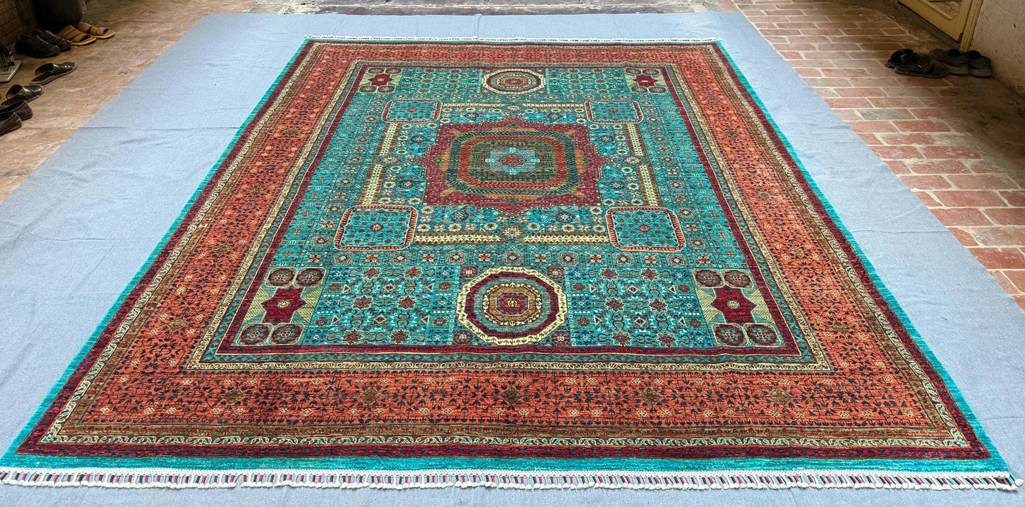 Handcrafted 8x10 Mamluk Oriental Rug,Turkish Blue living room rug,One of kind Large area rug,Afghan-Persian Inspired area rug.Bedroom rug.