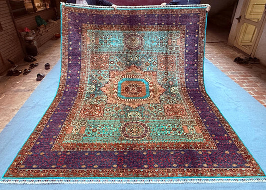 Handmade Large Colorful Oriental Rug,Artisan Handmade Oriental Rug,Multicolor Burgundy Red Blue turquoise Orange Living room rug,8x10 rug