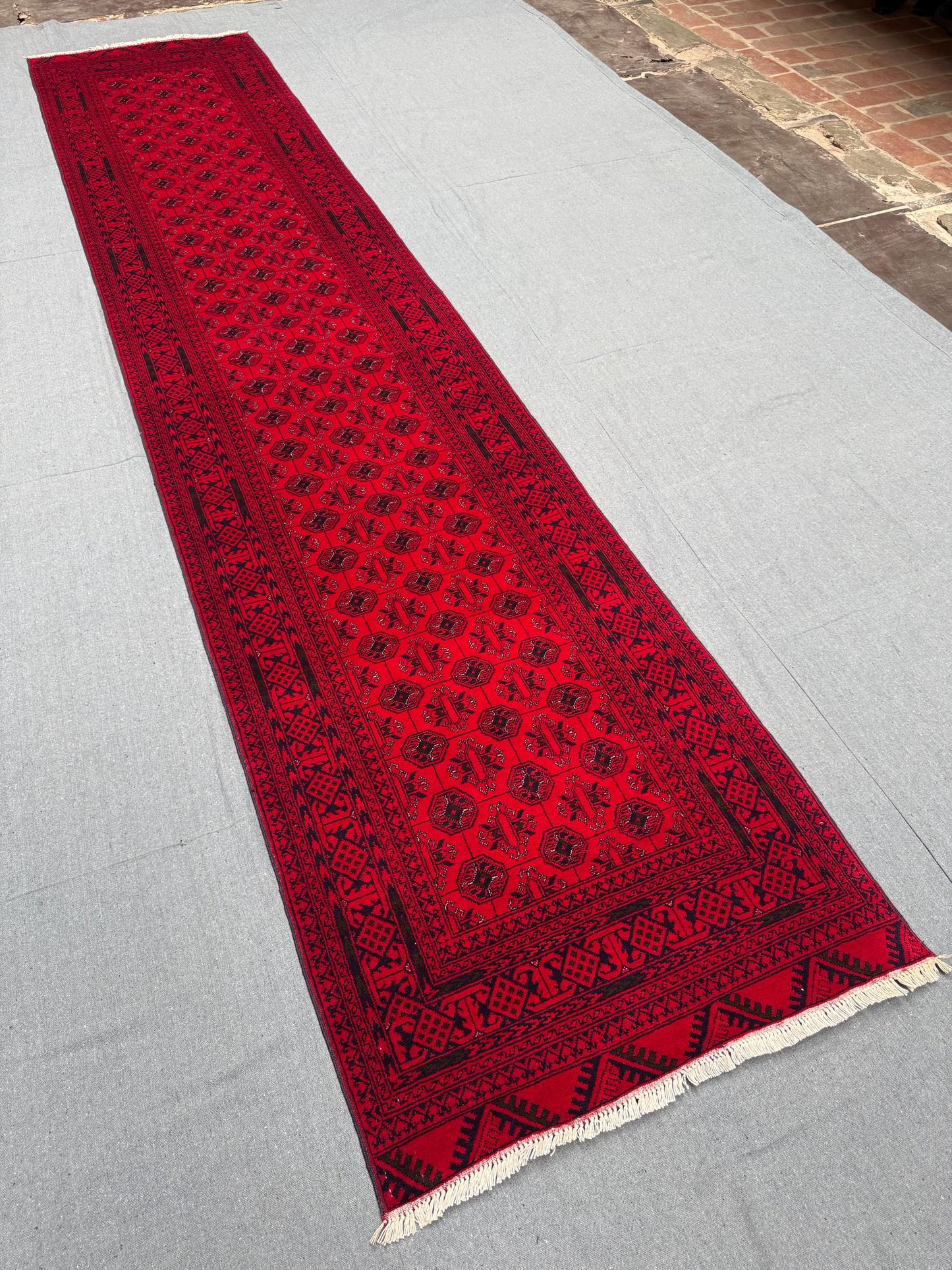 Handmade Red 3x12 Wool Runner Rug – Hallway Carpet with Oriental Design,Authentic Red 3x12 Handmade Narrow Rug – Perfect for Long Hallways.