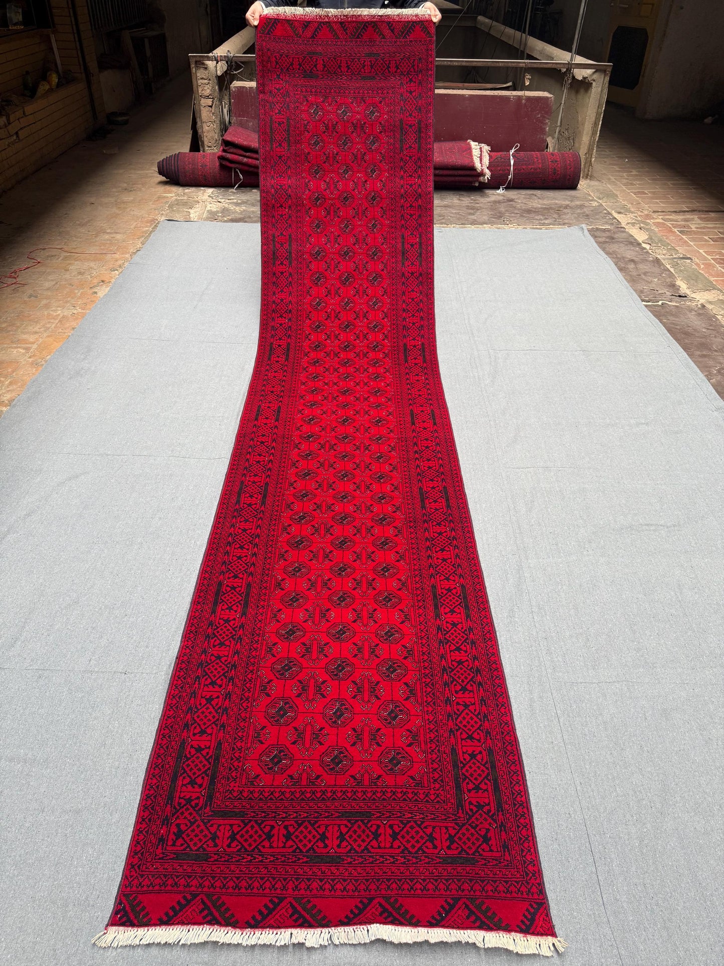 Handmade Red 3x12 Wool Runner Rug – Hallway Carpet with Oriental Design,Authentic Red 3x12 Handmade Narrow Rug – Perfect for Long Hallways.