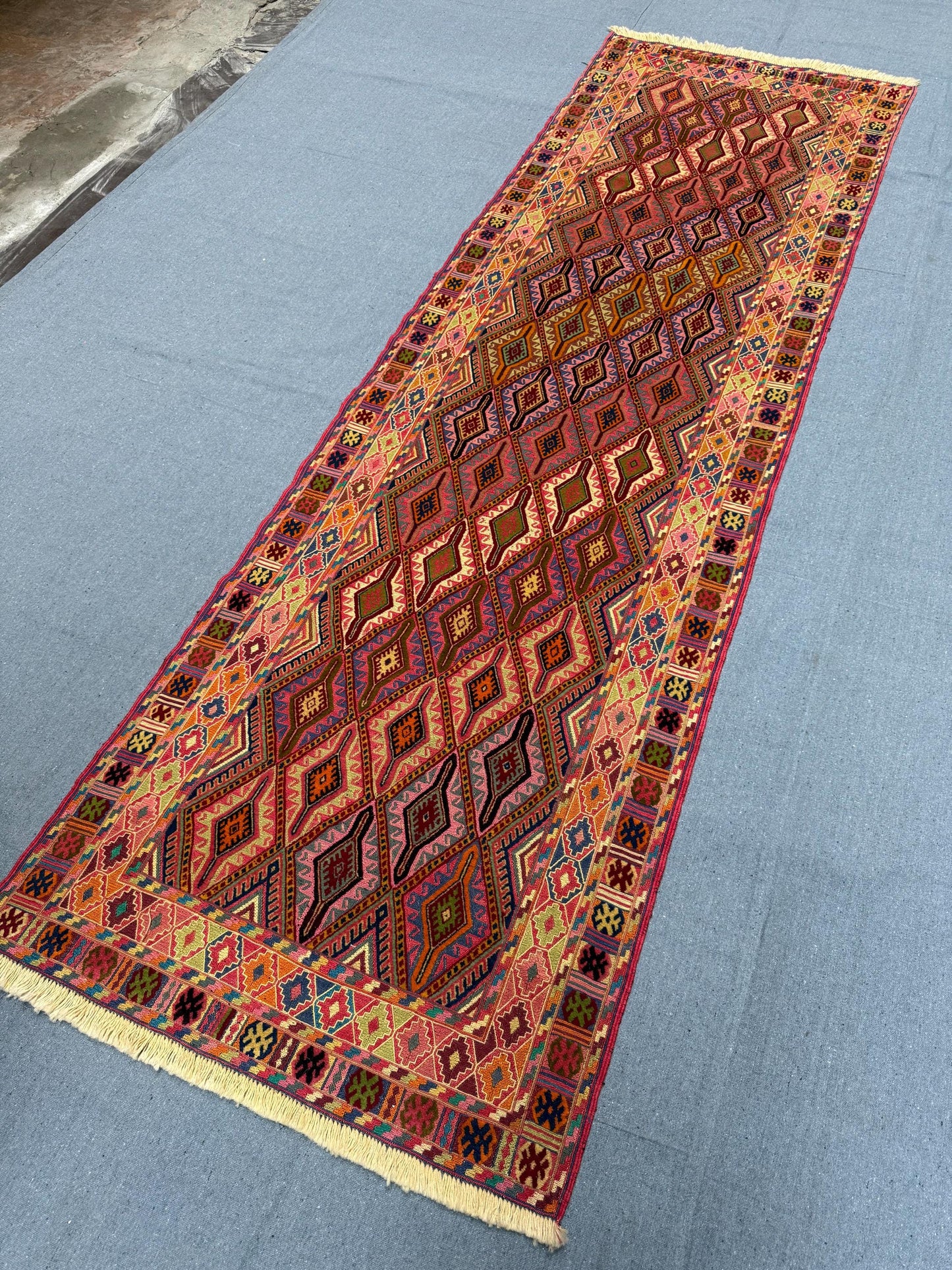 Handwoven Antique Vintage Kilim Runner Rug 2.8 x 8.11 ft - Geometric Tribal Wool Carpet - Bohemian Turkish Hallway Rug - Handmade Flatweave