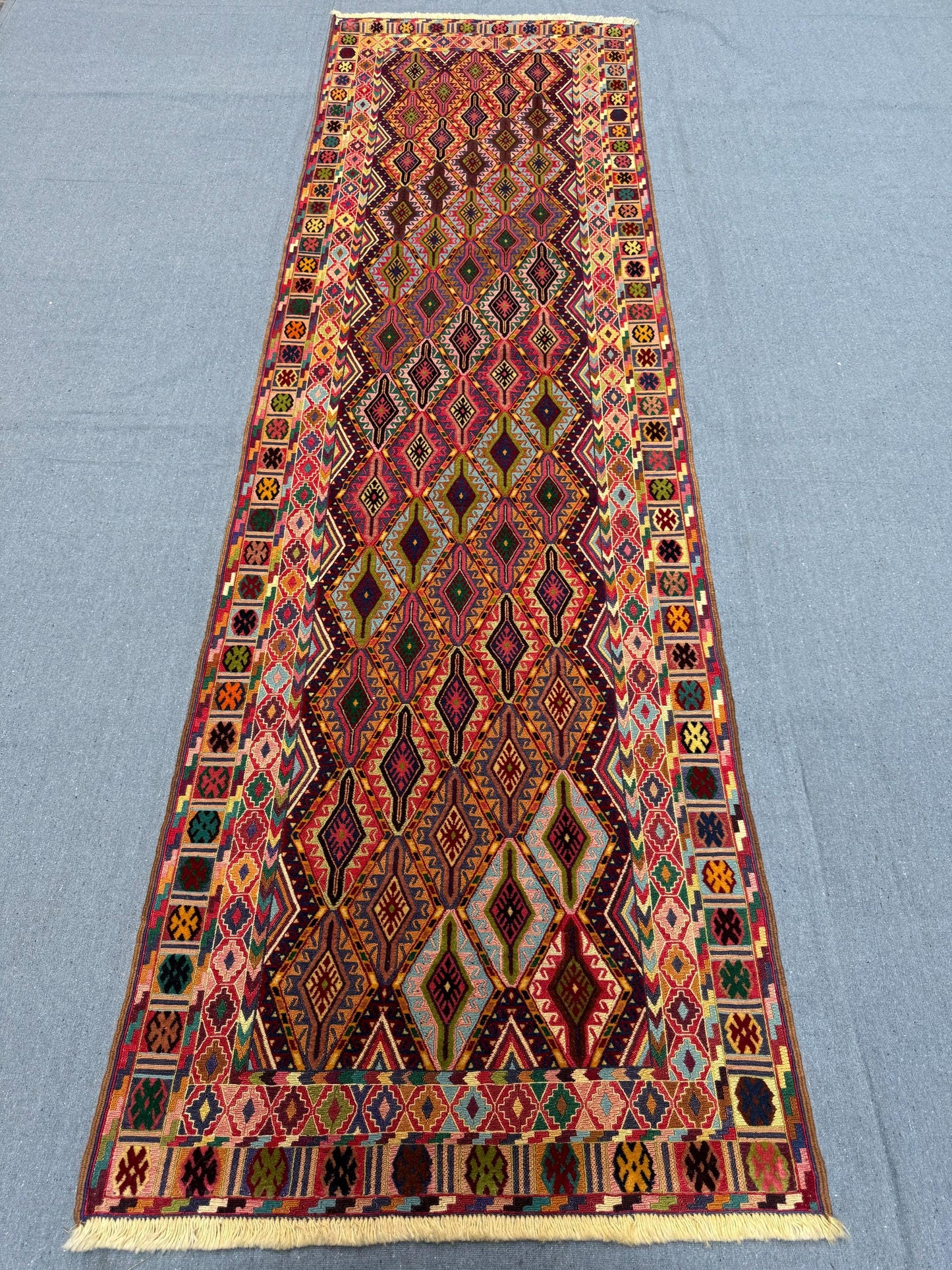 Antique Handmade Vintage Kilim Runner 2.8 x 9.3 ft - Turkish Bohemian Wool Rug - Geometric Tribal Hallway Carpet - Handwoven Flatweave