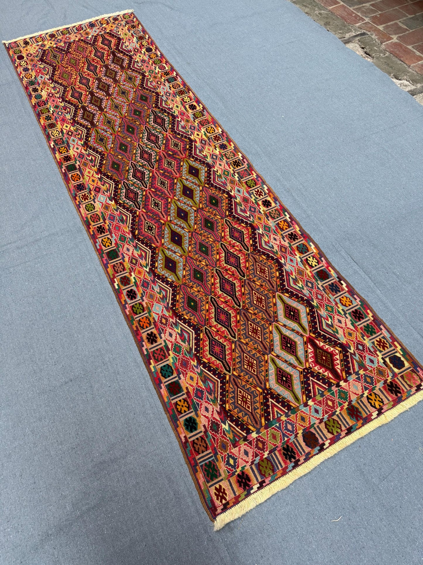 Antique Handmade Vintage Kilim Runner 2.8 x 9.3 ft - Turkish Bohemian Wool Rug - Geometric Tribal Hallway Carpet - Handwoven Flatweave